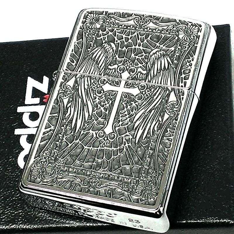 Zippo Oil Lighter Angel Cross Silver 2 Sided Processing Zippo Oil Lighter Angel Cross Silver 2 Sided Processing