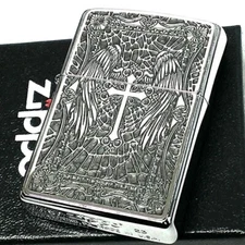 Zippo Oil Lighter Angel Cross Silver 2 Sided Processing Regular Case Japan