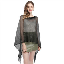 Women Hollow Out Net Tassels Cape Cloak Tippet Wrap Coat