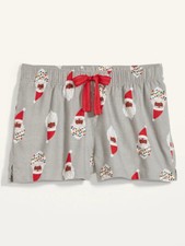 NWT Old Navy Flannel Boxer Pajama Sleep Shorts Grey Santa Walnut Women M