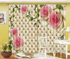 Crystal Clear Dew Rose 3D Curtain Blockout Photo Printing Curtains Drape Fabric