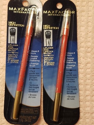 2X-- MAX FACTOR HIGH DEFINITION LIPLINER with LIPSTICK BRUSH-Braziliab Coral