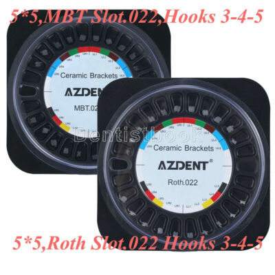 Dental Orthodontic Ceramic Brackets Braces 5*5 MBT Roth 022 345 Hooks AZDENT