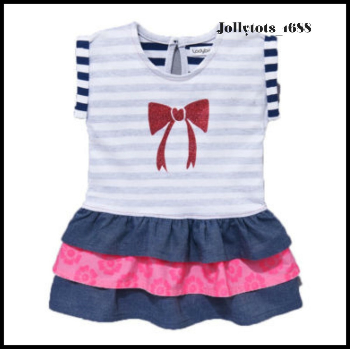 Baby Girls Nautical Dress Cotton White Chambre RaRa Layered Bow Print 0-3  Mths | eBay