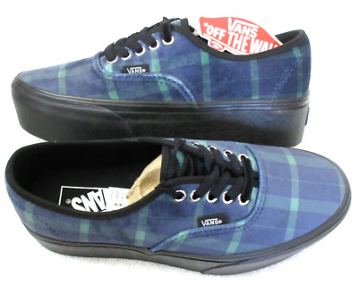 Vans Women's Authentic Stacked Velvet Plaid Green Black Platform Shoes Size 9.5