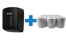 Handtuchrollenspender Premium Innenabwicklung matt schwarz + 6 Rollen á 300 m 