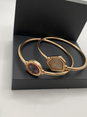 Kendra Scott Natalia Rose Gold Peach Mix Bangle Bracelet Set of 2