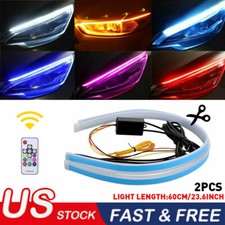 2x 60cm Rgb Slim Sequential Flexible Led Drl Turn Signal Strip Remote Headlight