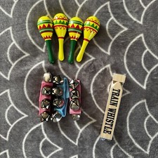 Wooden Maracas Colorful Patterns Rumba Shakers  Train Whistle  Sleigh Bells