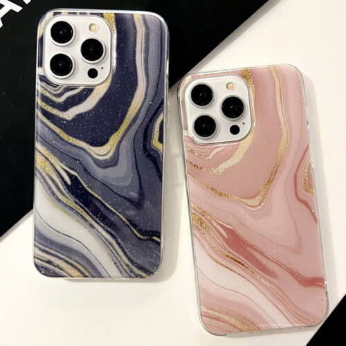 For iPhone 15 14 Pro Max 13 12 11 Marble Bling Shockproof Ultra Slim Case Cover - Afbeelding 1 van 10