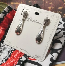 NEW w/Tags BRIGHTON "Bilbao" Silvery Sparkling Drop 1 3/8" Earrings w/ Bag!