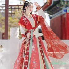 Womens Floral Hanfu Long Dress Tang Suits Cosplay Performance Clothes Strap Lady