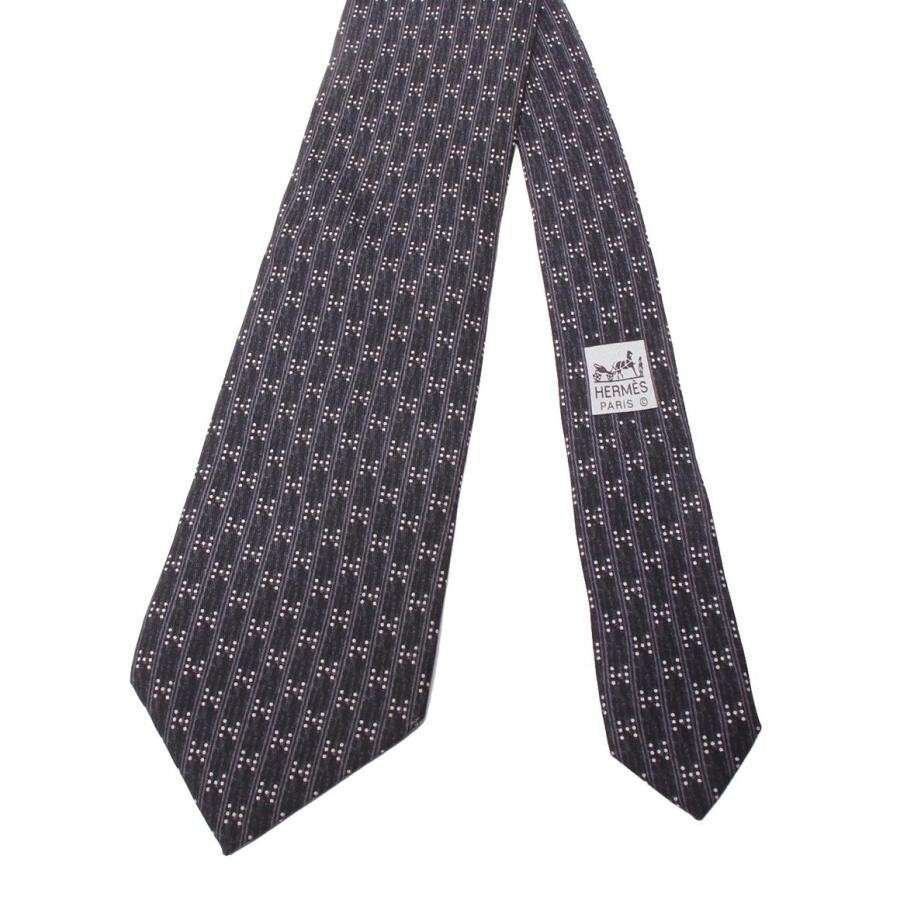 HERMES Neck tie Silk Navy Blue Logo japan seller N0113 06 Made in