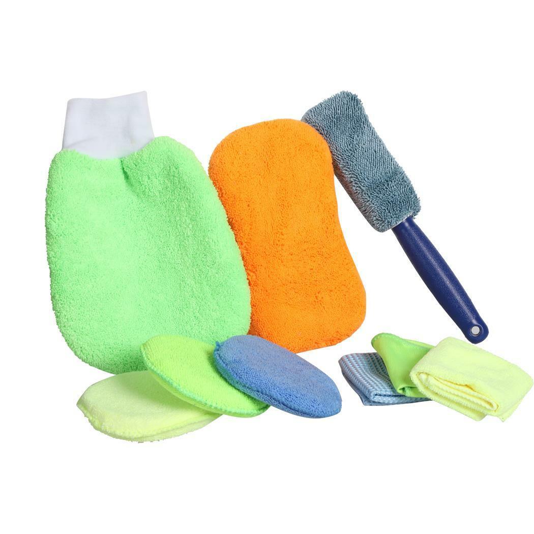 9PC ASSORTED PROFESSIONAL MICROFIBRE CAR WASH CLEANING KIT AUTO VALETING POLISH