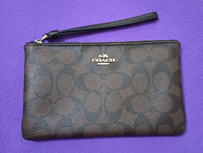 Coach Logo Brown & Black Wristlet Purse/ Clutch/ Wallet Zipper Closure 8x5