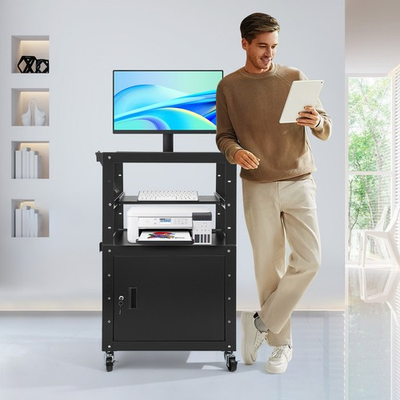 #ad Portable Av Cart Multipurpose Rolling Small Office Laptop Table w Power Socket $203.67