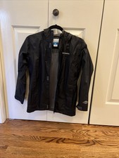 Columbia Black 100 Nylon Long Sleeves Hooded Full Zip Windbreaker Jacket Size M