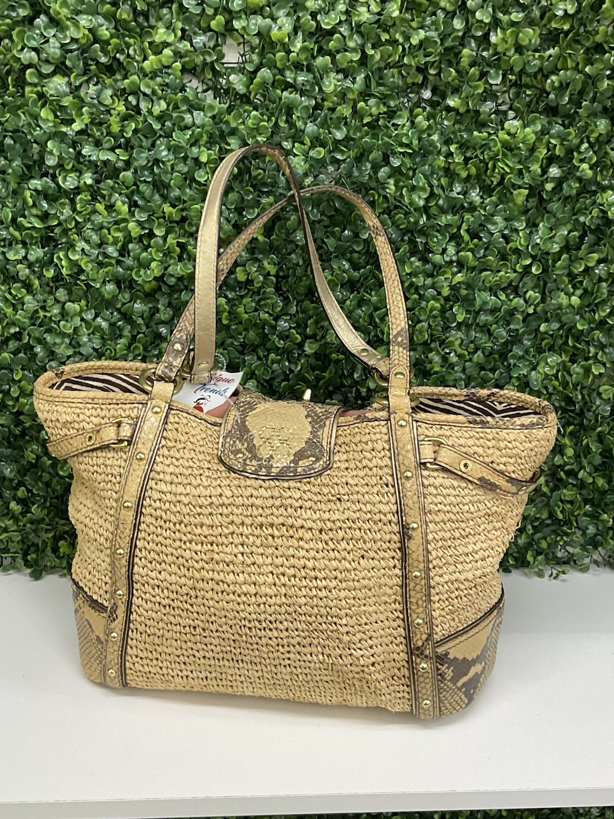 COACH Hampton Python Leather Trims Straw Turn Loc… - image 3