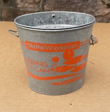 Vintage Old Pal / Woodstream WADING BAIT CAN Galvanized Pail Orange Graphics 7"H