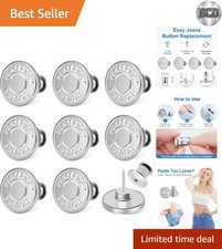8 Sets Jean Buttons Pins for Loose Jeans, No-Sew Adjustable and Reusable Meta...