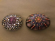 Hand painted Mandala Dot Painting Black Irregular Art Stone Multi Color