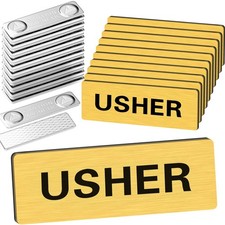 Sabary 10 Pcs Magnetic Usher Name Tag for Church Acrylic Usher, Gold Black