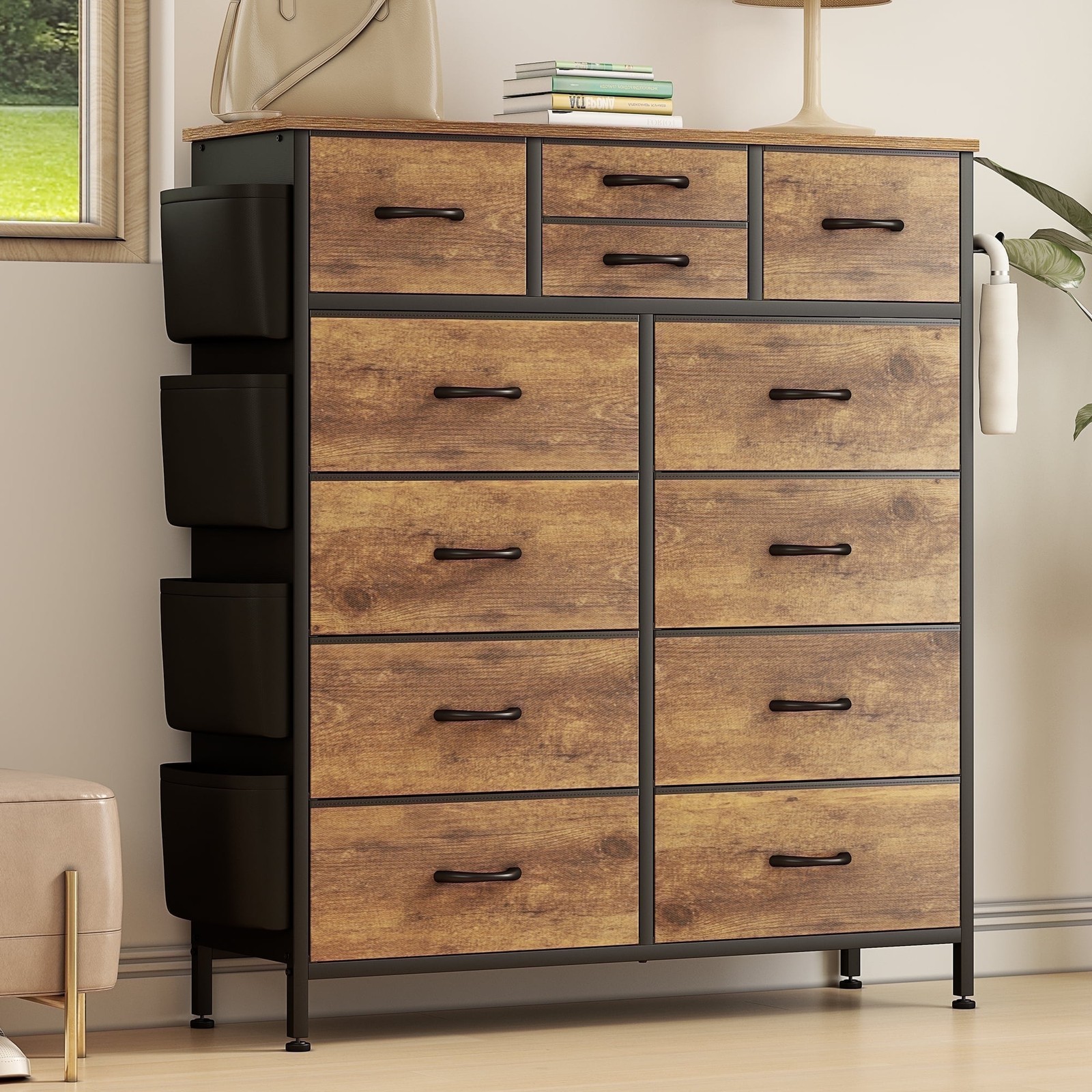 Rustic 12-Drawer Dresser Chest for Clothes Storage and Organization