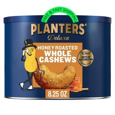 PLANTERS Deluxe Honey Roasted Whole Cashews, Party Snack, Plant-Based Protein, A