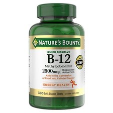 Nature's Bounty Sublingual Vitamin B-12 2500mcg 300 Tablets Cherry Flavor.