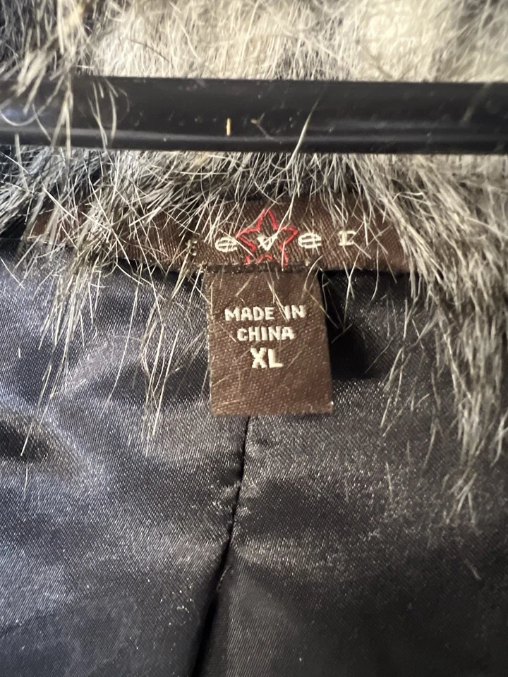 Chaleco para mujer Fever Brand de piel sintética negro blanco gris cierre de gancho con cierre XL Foto 3 de 4