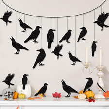 40Pcs Glitter Black Crow Halloween Decorations Bird Raven Hanging