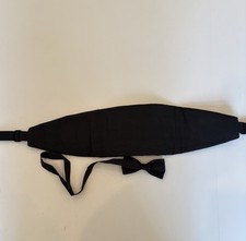 Black Cummerbund  bow Tie Set-both Adjustable-Wedding-bartender-musician-New