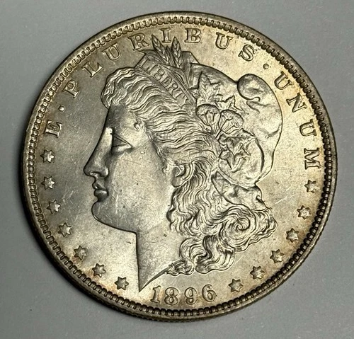 AU TONER! 1896-P Morgan Silver Dollar (all original!), Almost UNCIRCULATED