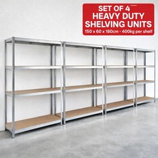 4 x Heavy Duty Garage Warehouse Shelving Racking Units 150x60x180cm 400kg
