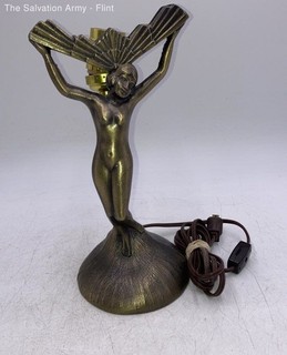 L & L WMC Gold Corded Electric Art Deco Woman Holding Table Lamp