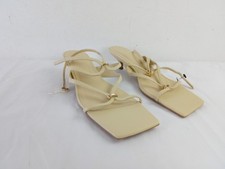 M&S Womens Square Toe Strappy Kitten Heel Sandals Beige Size UK 7 NEW