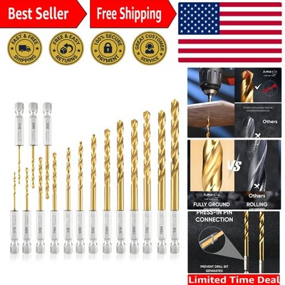 Versatile 16-Pc Titanium Hex Shank Drill Bits Set - Ideal for Wood, Metal & More