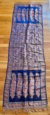 Vintage Indian Silk Woven Gold Metallic Purple Paisley Floral 72" Shawl Fringed