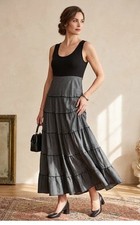 Karen by Karen Kane Black Gray Layered Ruffle Sleeveless Maxi Dress Size S