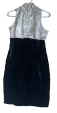 VTG Y2K 90s Zum Zum Mini Dress Sz 9-10 Black White Velvet Brocade Asian Inspired