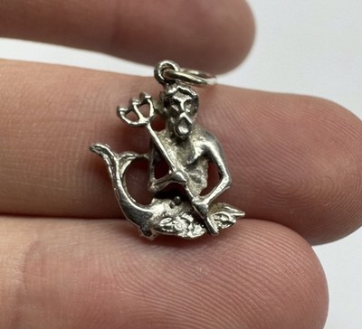 Vintage 900 Silber Neptun Poseidon Anhänger Meeresgott mythisch Charm