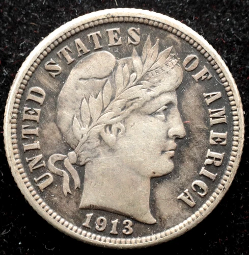 KAPPYSCOINS GH750 1913 EF XF EXTRA FINE BARBER DIME