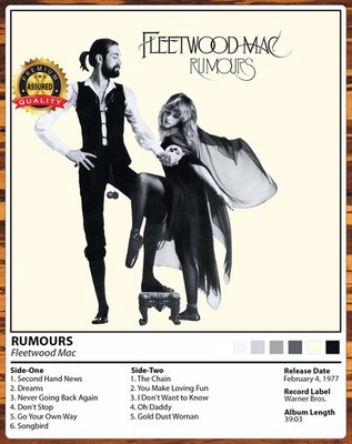 Fleetwood Mac - Rumours - Tracklist - Metal Sign 11 x 14