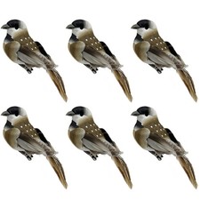 6Pcs Clip on Artificial Sparrow Foam Feather Birds Ornaments for Craft Wedding D