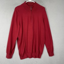 LL Bean Sweater Mens Size L Tall Red Cotton Cashmere Knit 1/4 Zip Mock Neck