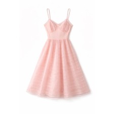 Shadowline Vintage Pink Nylon Tricot 60s Nightgown Sheer Stripe Midi Dress Sz 36