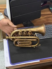 Brass Instrument Pocket Trumpet Golden Lacquered Perfect for Practice,Bome Decor