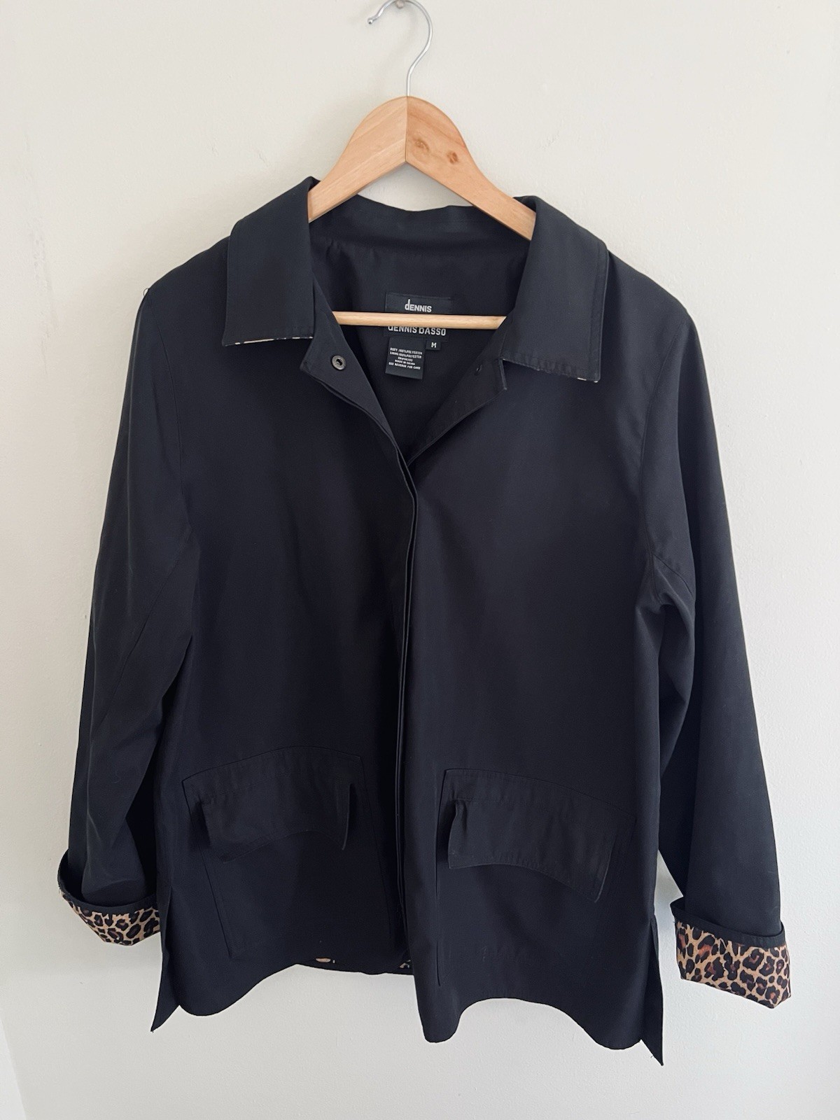 Dennis Basso Black Collared Jacket Leopard Print … - image 1
