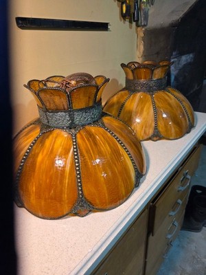 2 Matching- Vintage Mid-Century Modern  Root Beer Tulip  Light Fixture