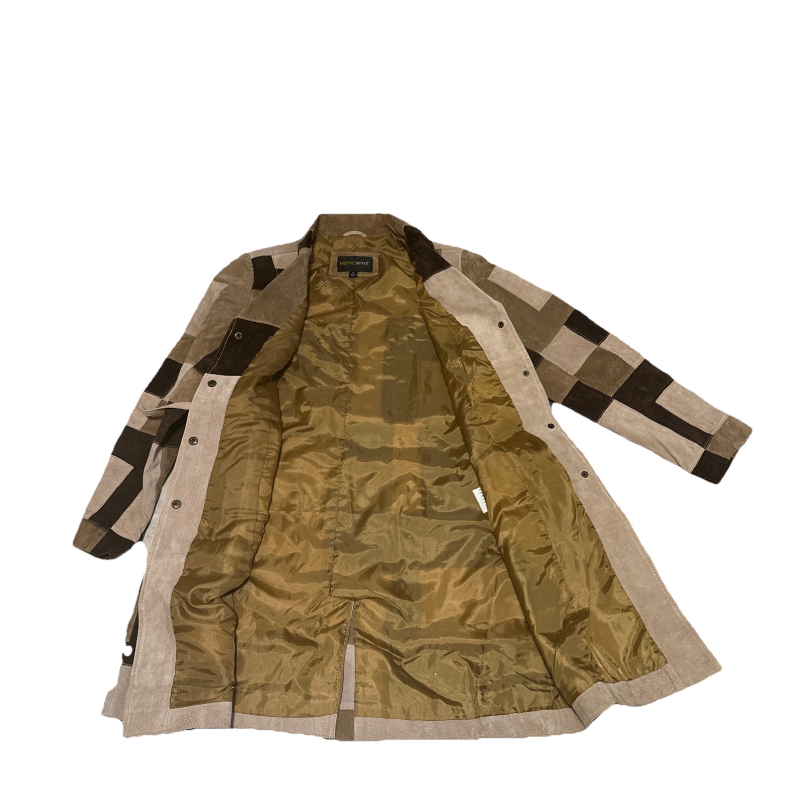 vintage Suede Trench Coat Jacket Patchwork Brown … - image 5